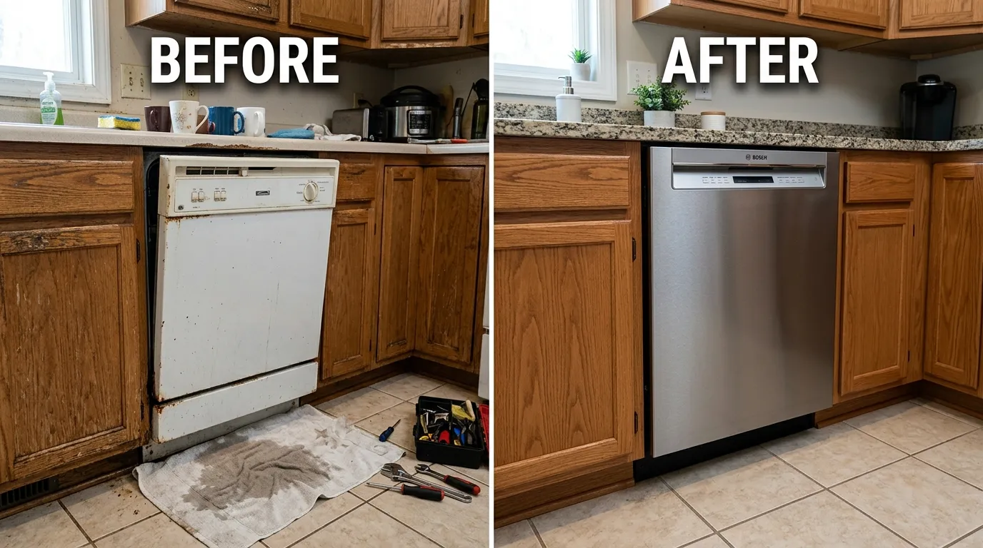 Dishwasher Replacement and Installation Before and After - Sugar Town Plumbing Sugar Land TX