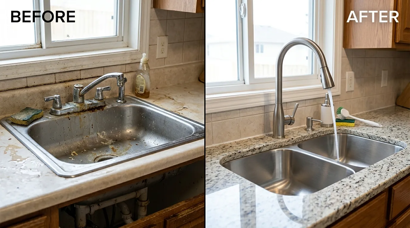 Kitchen Sink and Faucet Replacement Before and After — Sugar Town Plumbing Sugar Land TX