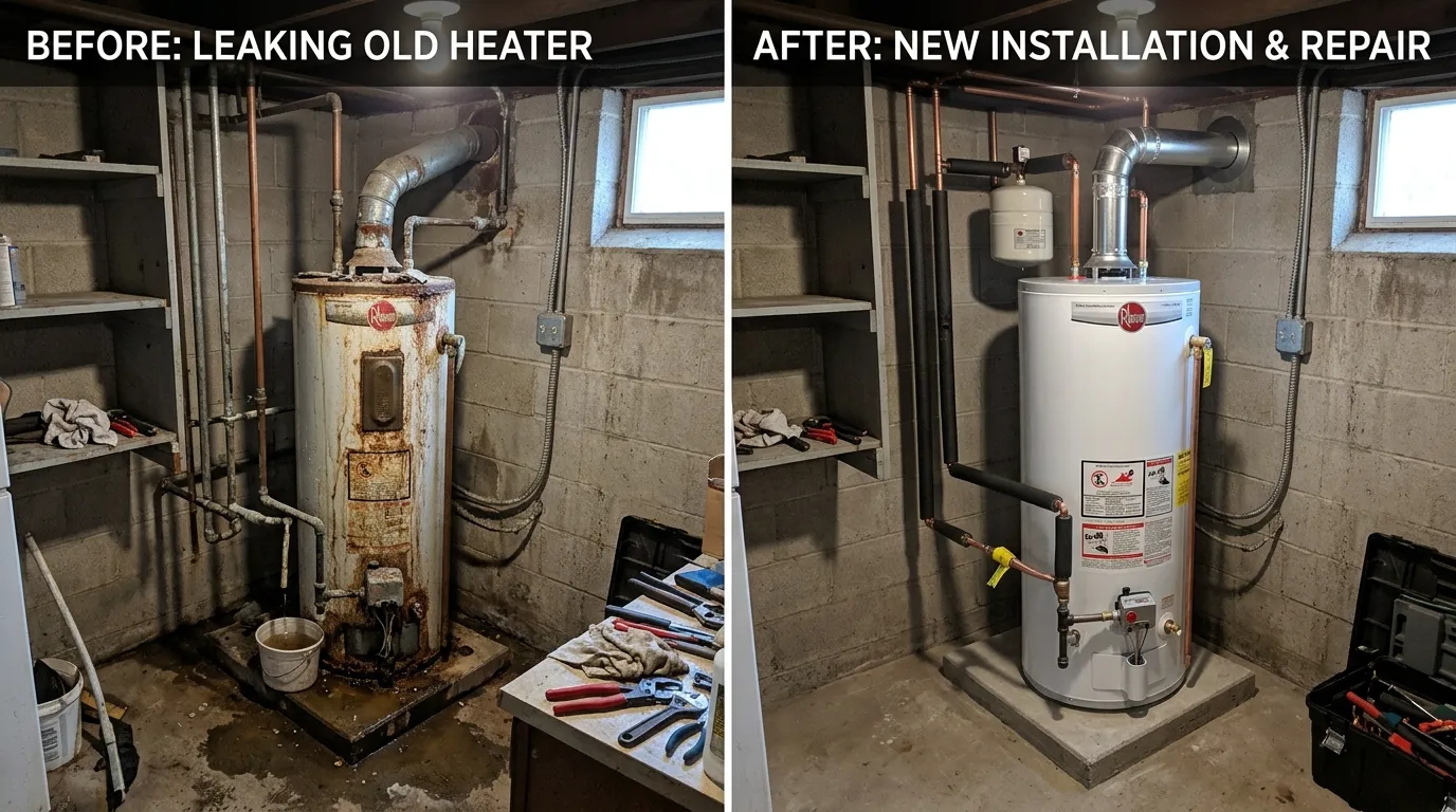 Water Heater Replacement Before and After — Sugar Town Plumbing Sugar Land TX