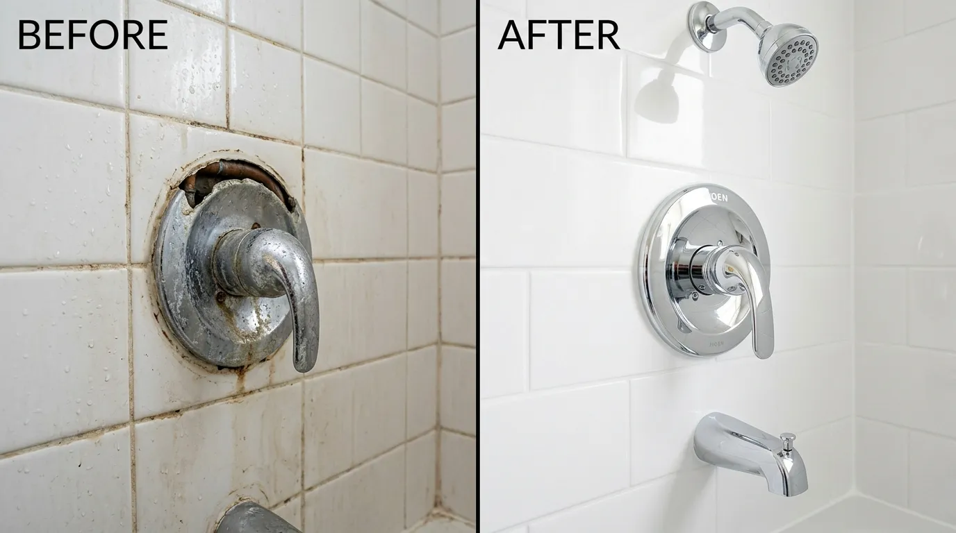 Shower Valve Repair and Replacement Before and After - Sugar Town Plumbing Sugar Land TX